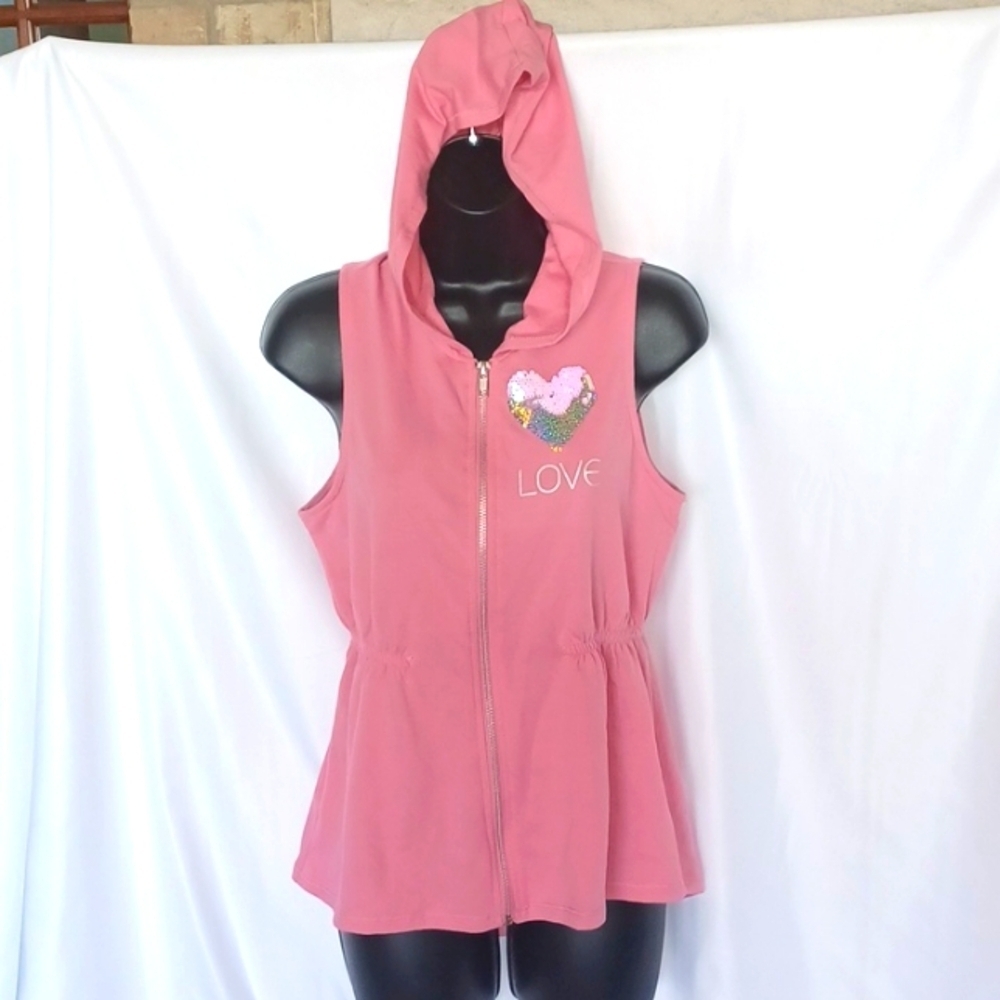 Belle Du Jour Sleeveless Long Zippered Front Sweatshirt Size L (Girl), Heart